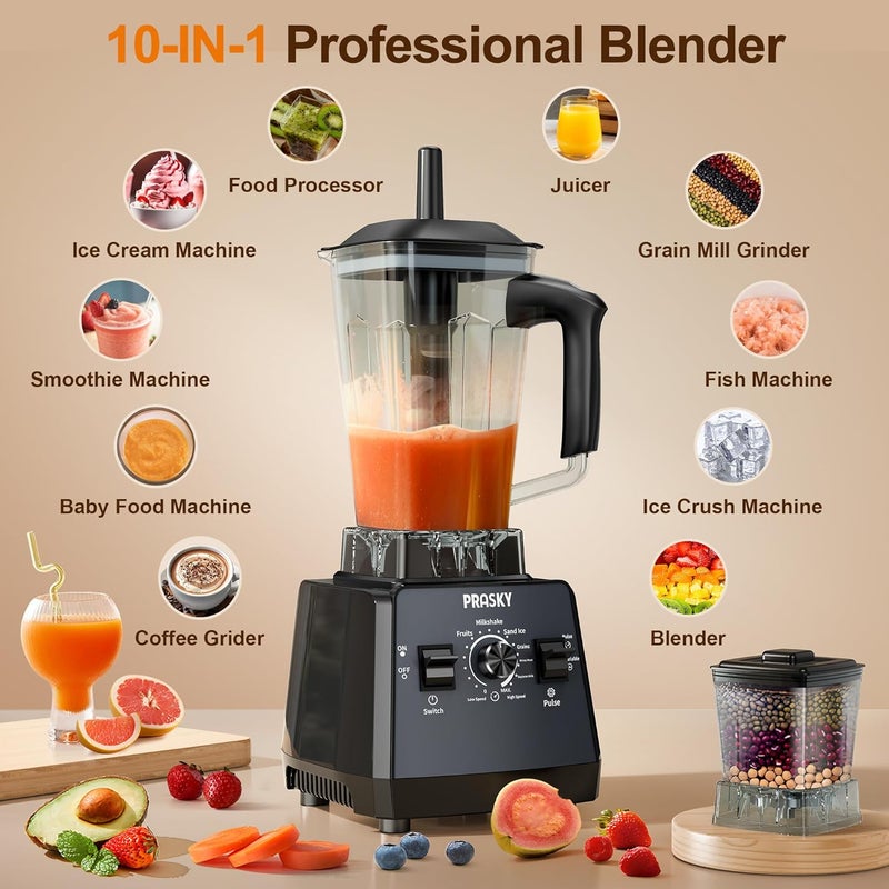 Prasky Professional Blender,Smoothies Blenders, Max.2400Watts/1000Watts Blender and Grinder Combo 25000RPM Powerful Kitchen 68oz BPA Free 2 Containers Countertop Blenders Ice Crushing, Juice - Image 5